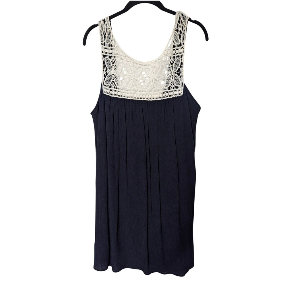 Charlotte Russe Navy Blue Crochet Lace Yoke Mini Dress Sleeveless Boho Shift L - Picture 2 of 9